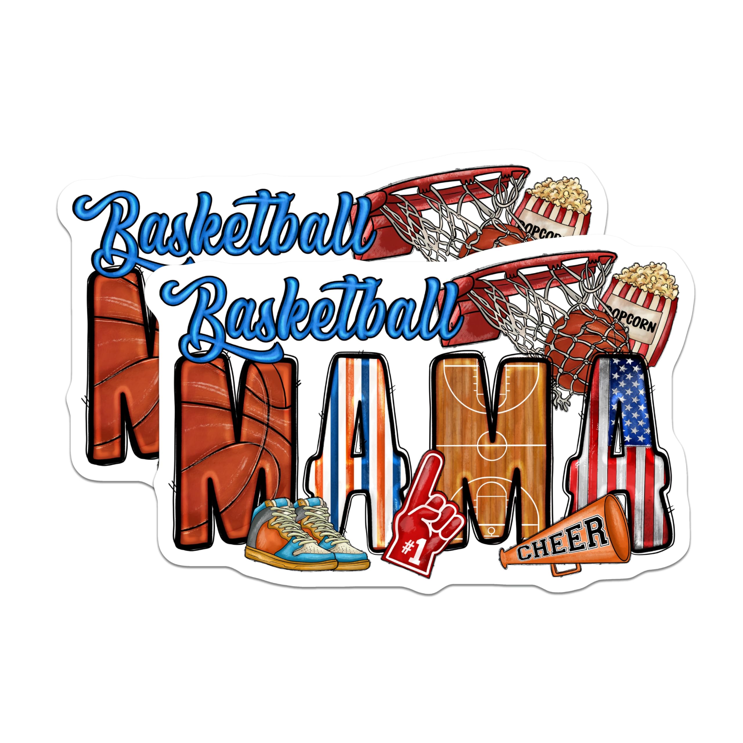 (2 Pack) Basketball Mama Magnets - Sports Mom Game Day - Patriotic Fan Decor - Cheer Season Support - 5 Inches On Longest Side - Thick Durable Magnet - Made in USA - MAG24446
