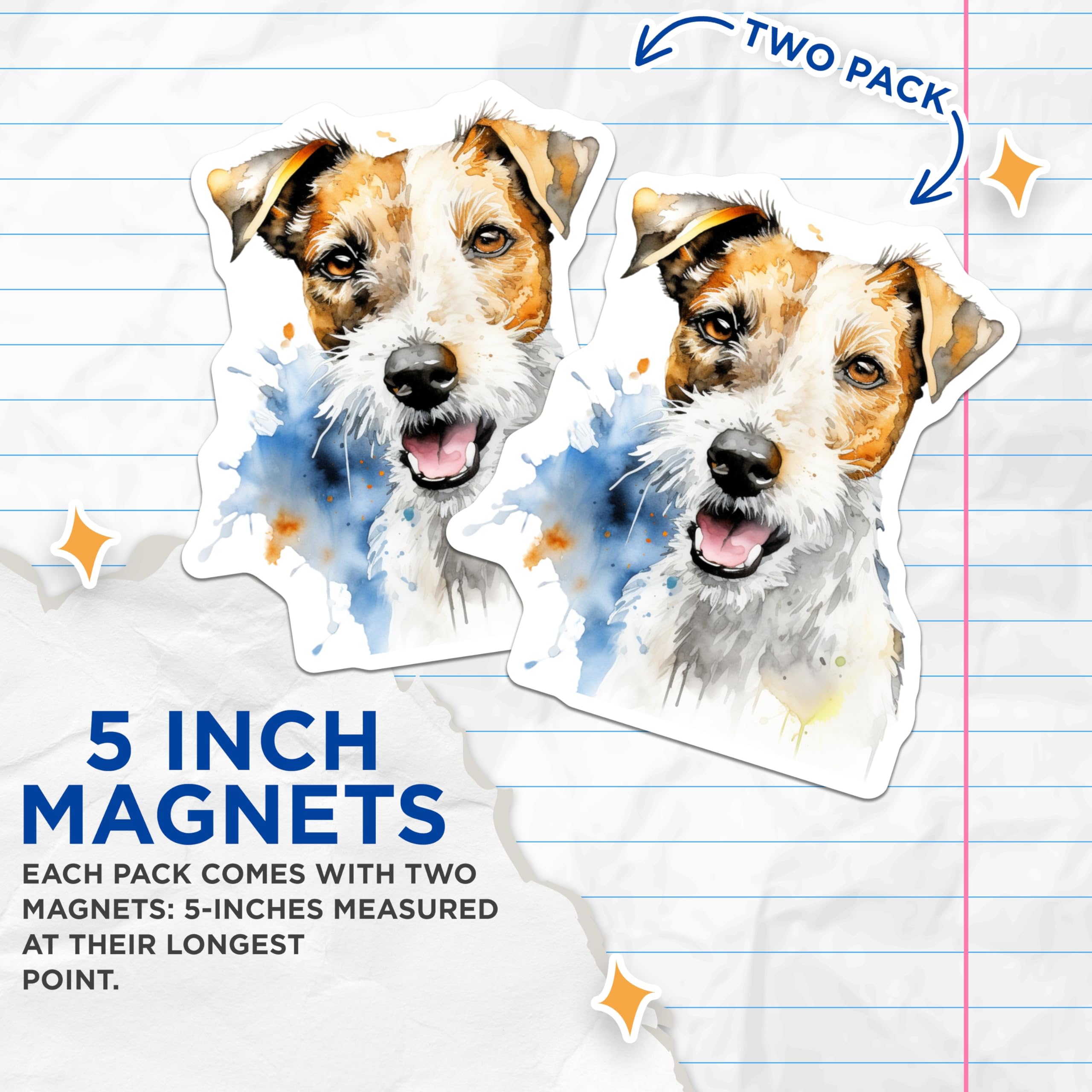 (2 Pack) Jack Russell Terrier Magnets - Watercolor Dog Art - Pet Lover Fridge Decor - 5 Inches On Longest Side - Thick Durable Magnet - Made in USA - MAG28492