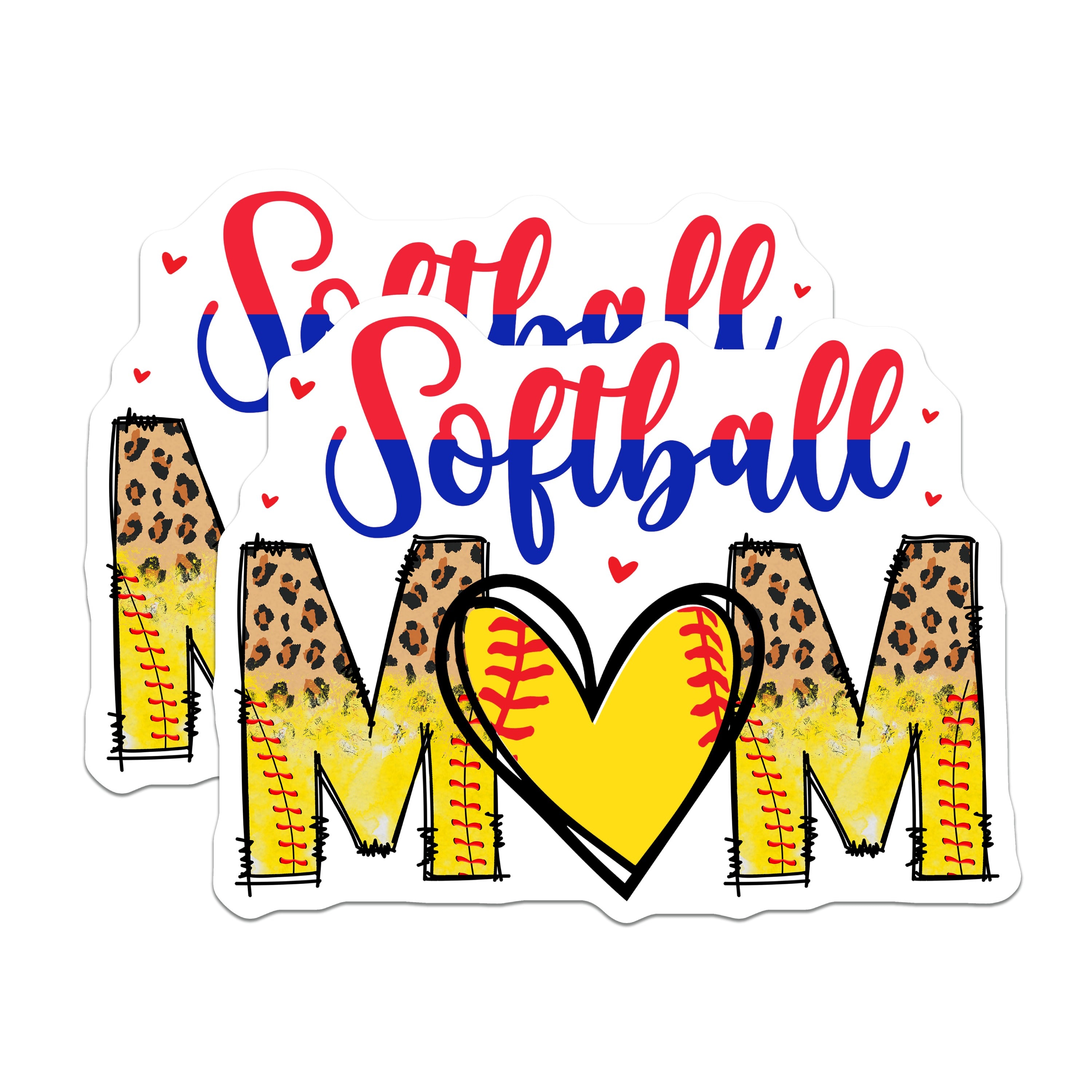 (2 Pack) Softball Mom Magnets - Leopard Print Sports Mama - Game Day Accessories - Team Spirit Decor for Her - 5 Inches On Longest Side - Thick Durable Magnet - Made in USA - MAG38257