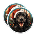 (2 Pack) Christmas Dog Magnets - Happy Black Dog Decor - Holiday Stained Glass Pet Art - 5 Inches On Longest Side - Thick Durable Magnet - Made in USA - MAG25961