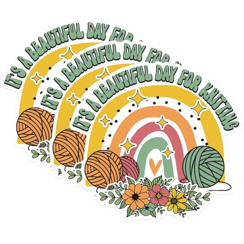 (3 Pack) Knitting Decals - Beautiful Day Rainbow - Yarn Lover Stickers - 3 Inches On Longest Side - Easy Peel & Apply - Made in USA - 3MCS1357