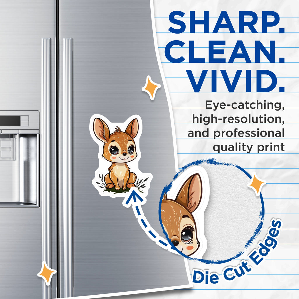 (2 Pack) Cute Fawn Magnets - Kawaii Baby Deer - Woodland Nursery Refrigerator Decor - 5 Inches On Longest Side - Thick Durable Magnet - Made in USA - MAG39671