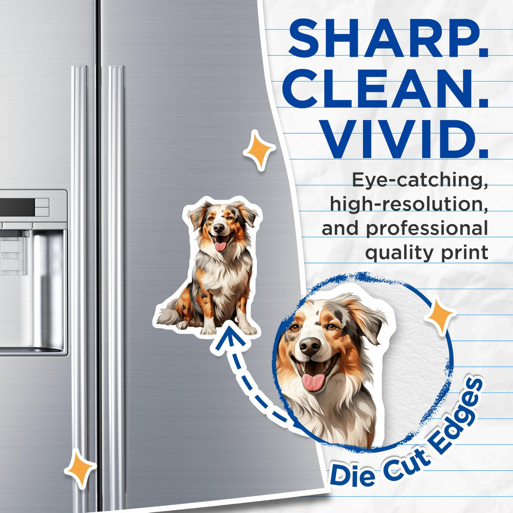 (2 Pack) Australian Shepherd Magnets - Happy Aussie Dog Breed Decor - Pet Lover Refrigerator Display for Pet Parents - 5 Inches On Longest Side - Thick Durable Magnet - Made in USA - MAG25702