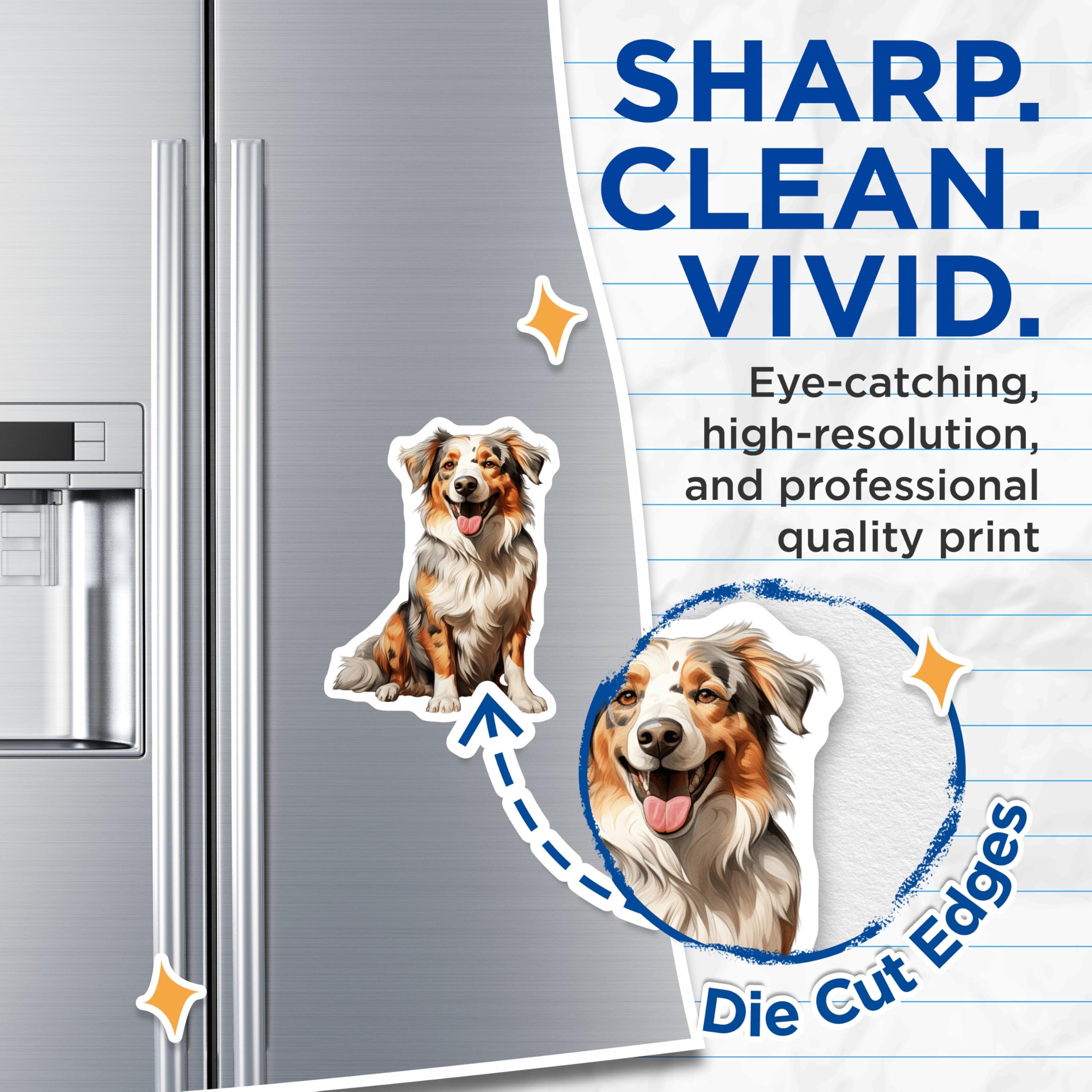 (2 Pack) Australian Shepherd Magnets - Happy Aussie Dog Breed Decor - Pet Lover Refrigerator Display for Pet Parents - 5 Inches On Longest Side - Thick Durable Magnet - Made in USA - MAG25702