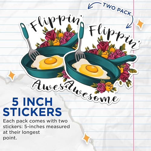 (2 Pack) Flippin Awesome Stickers - Funny Breakfast Stickers - Inspirational Kitchen Stickers - 5" On Longest Side - Sticks to Any Smooth Flat Surface - Made in USA - BMCS2916