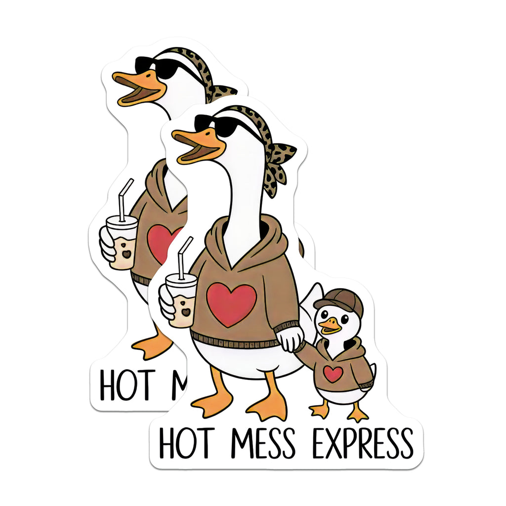 (2 Pack) Hot Mess Express Magnets - Funny Mom Life - Goose Duck Parent Humor - Refrigerator Decor Item - 5 Inches On Longest Side - Thick Durable Magnet - Made in USA - MAG38450