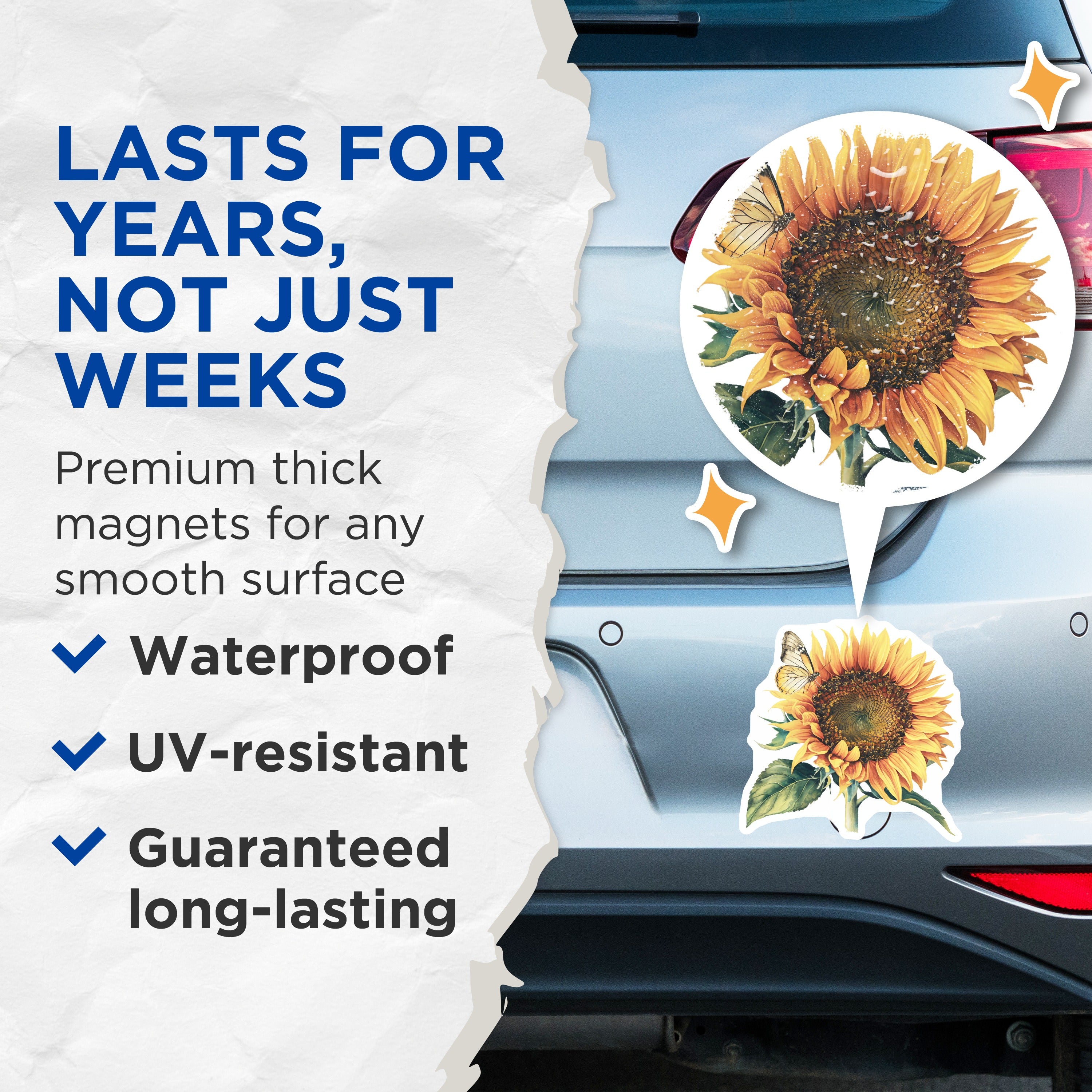 (2 Pack) Sunflower Butterfly Magnets - Floral Kitchen Decor - Nature Lover Refrigerator Art - 5 Inches On Longest Side - Thick Durable Magnet - Made in USA - MAG39419