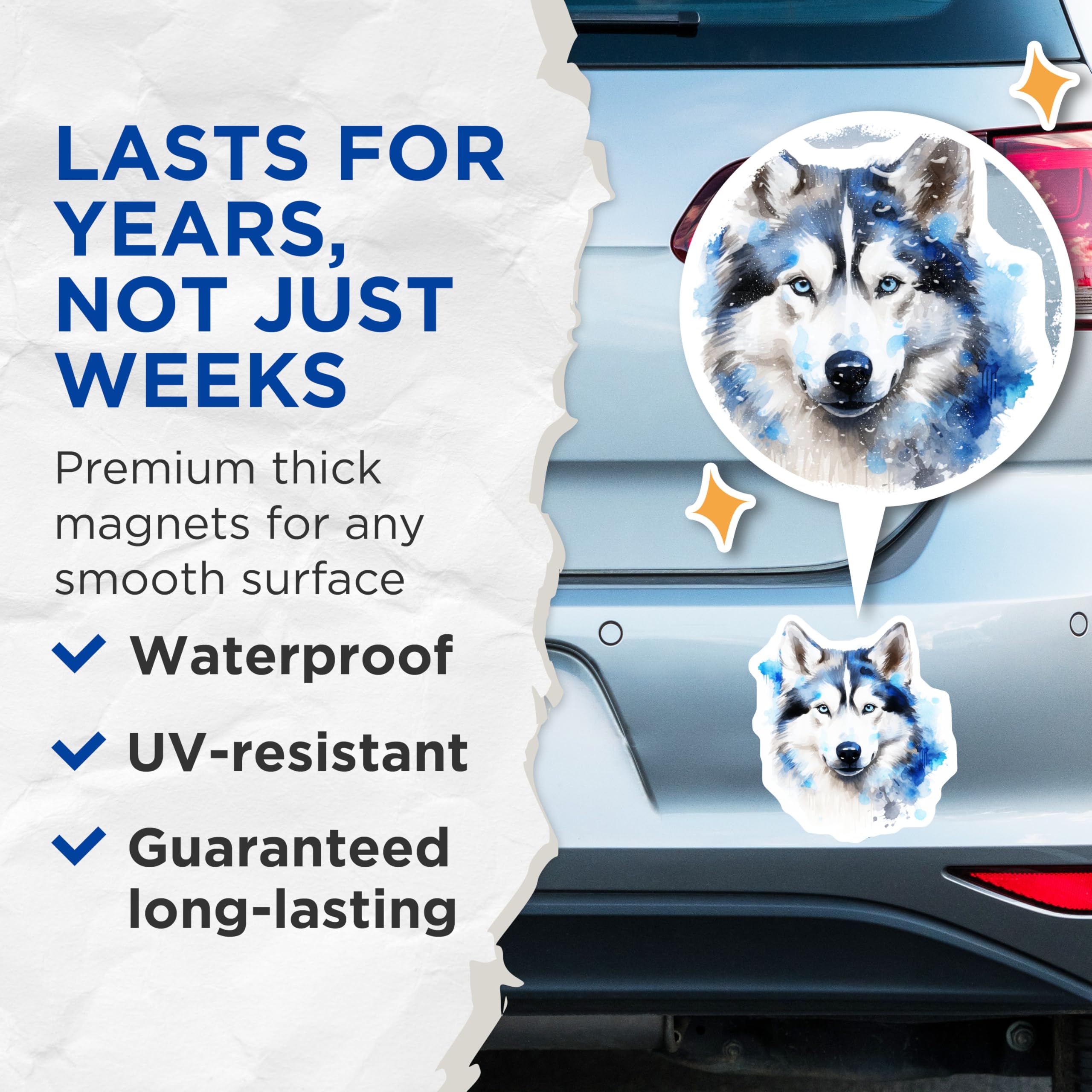 (2 Pack) Watercolor Husky Magnets - Siberian Husky Dog Art - Animal Lover Fridge Decor - 5 Inches On Longest Side - Thick Durable Magnet - Made in USA - MAG28610