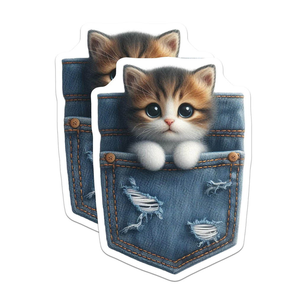 (2 Pack) Kitten in Pocket Magnets - Cute Cat Decor - Fridge Locker Magnets - 5" On Longest Side - Premium Magnet - for Cars, Refrigerators, Toolboxes, Lockers - Made in USA - MAG15613