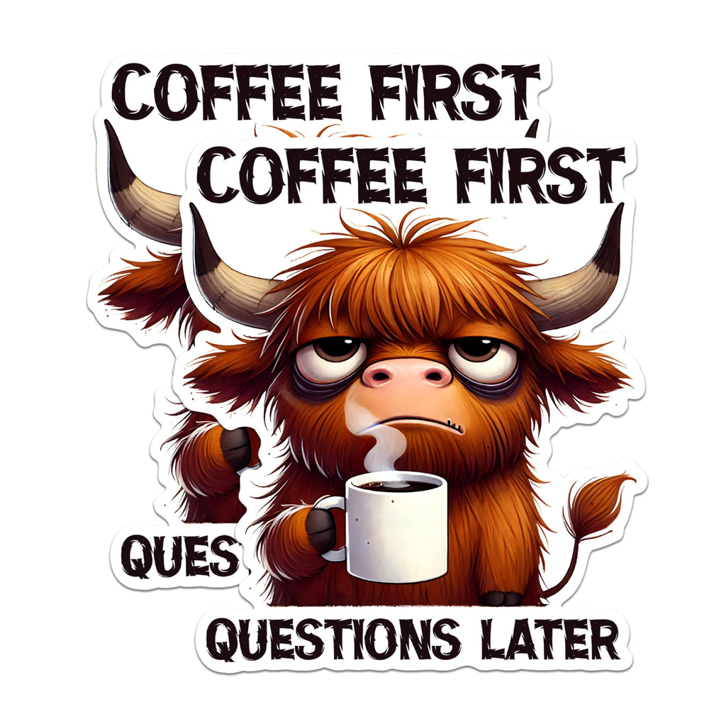 (2 Pack) Highland Cow Coffee First Magnets - Funny Coffee Quote Magnets - Cute Animal Magnets- 5" On Longest Side - for Fridges, Toolboxes, Cars - Made in USA - MAG2778