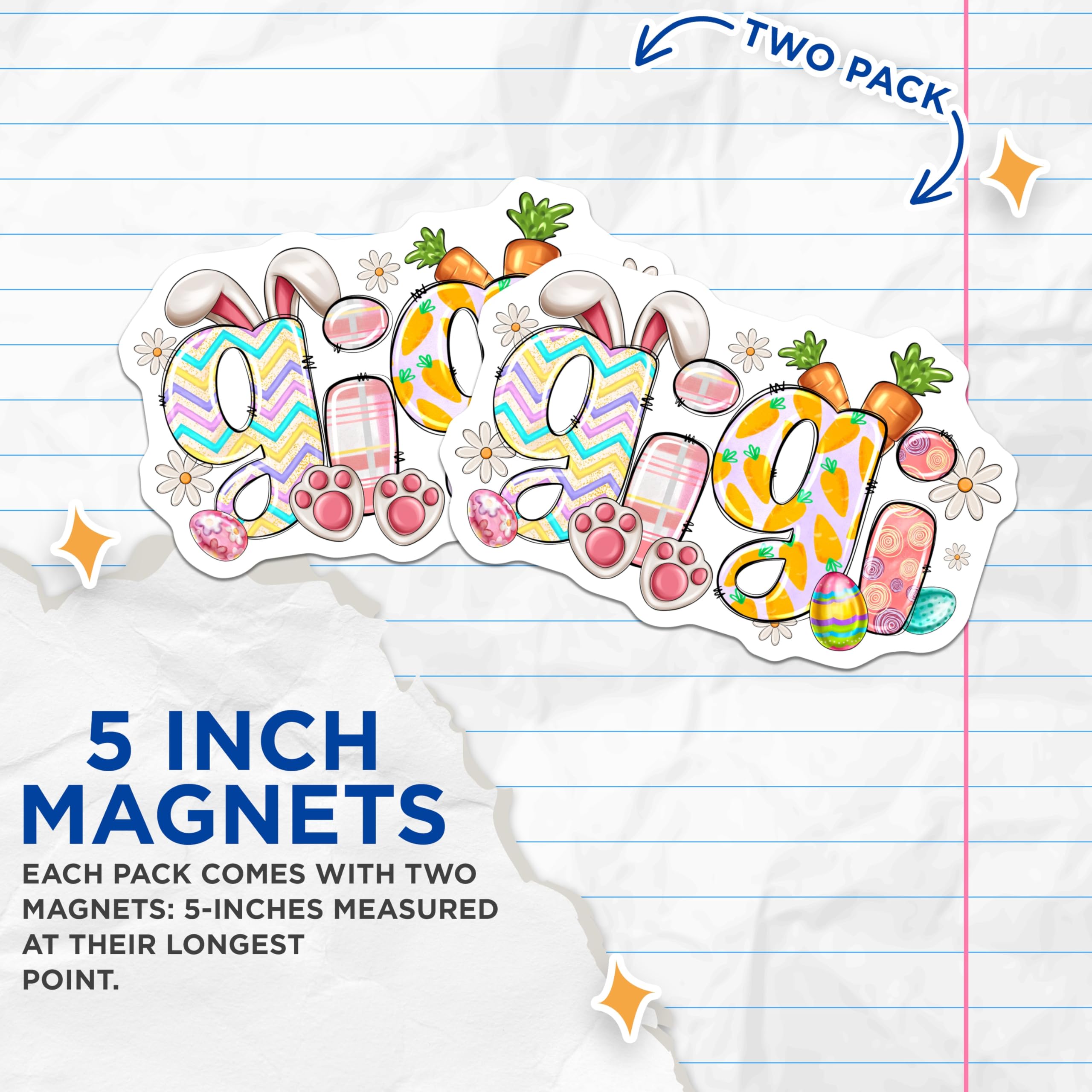(2 Pack) Gigi Easter Magnets - Bunny Paw Print - Grandparent Refrigerator Decor - 5 Inches On Longest Side - Thick Durable Magnet - Made in USA - MAG27871