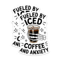 (2 Pack) Fueled by Iced Coffee Stickers - Funny Skeleton Stickers - Anxiety Relief Sticker Pack - 5" On Longest Side - Sticks to Smooth Flat Surfaces - Made in USA - BMCS3629
