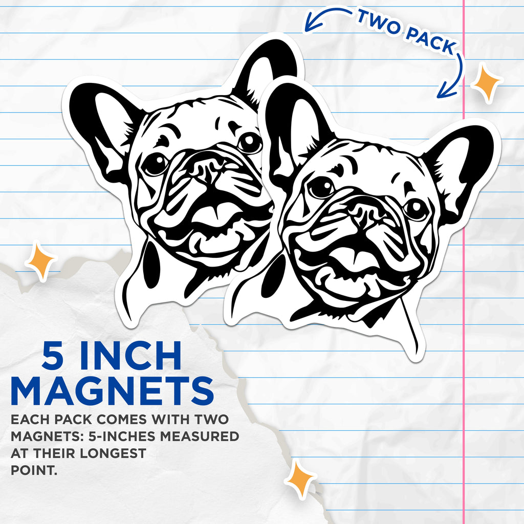 (2 Pack) French Bulldog Magnets - Frenchie Dog Lover Decor - Pet Owner Refrigerator Art for Dog Moms Dads - 5 Inches On Longest Side - Thick Durable Magnet - Made in USA - MAG36565