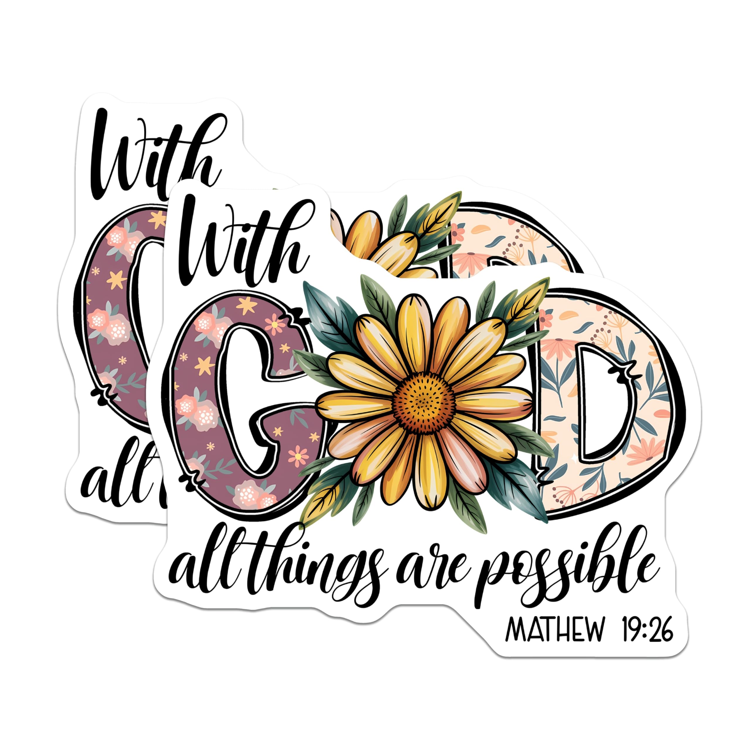 (2 Pack) Floral Verse Magnets - God All Things Possible - Bible Verse Decor - 5" On Longest Side - Premium Magnet - for Cars, Refrigerators, Toolboxes, Lockers - Made in USA - MAG16961