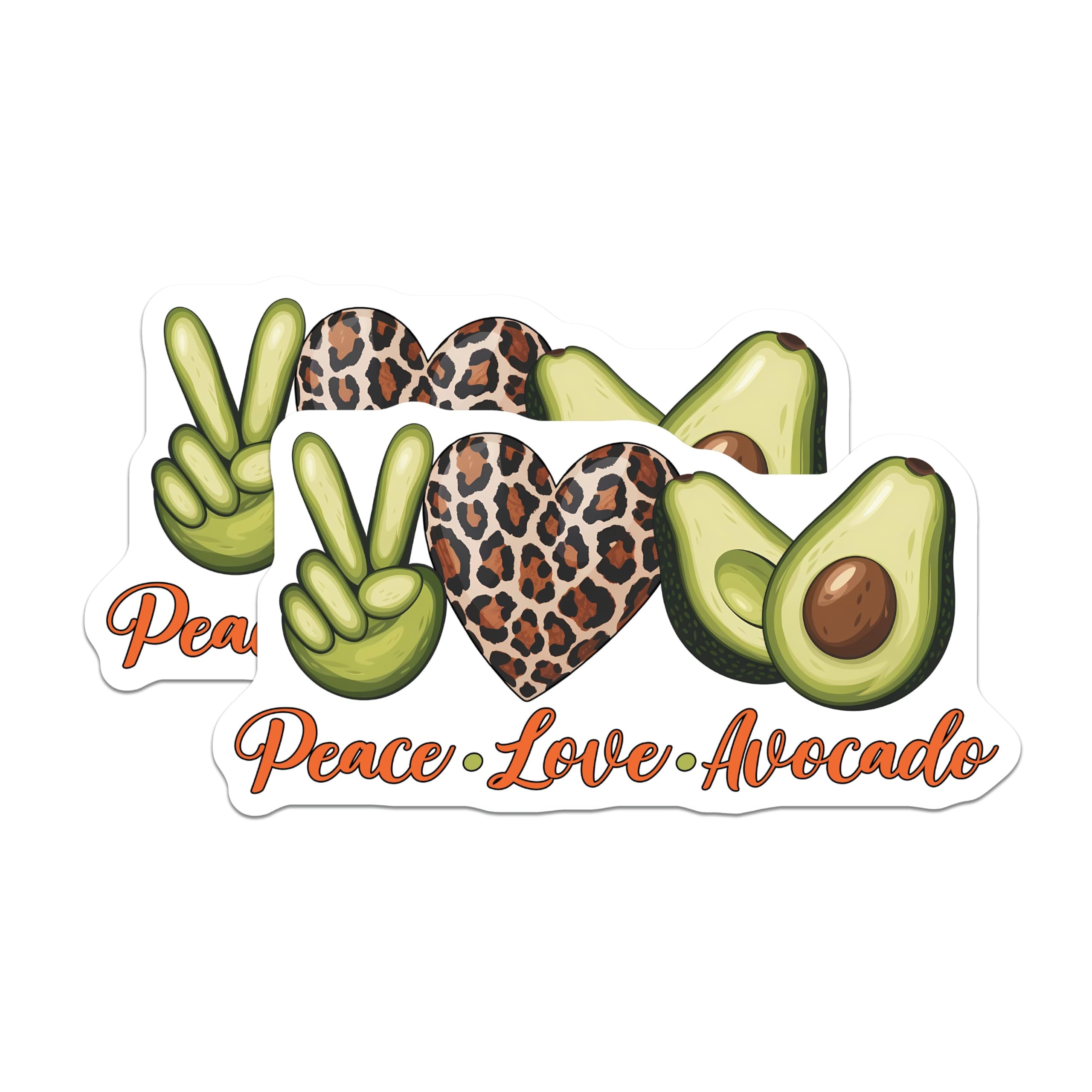 (2 Pack) Peace Love Avocado Stickers - Leopard Heart Decal - 5" On Longest Side - Sticks to Smooth Flat Surfaces - Made in USA - BMCS8385 - BMCS8385