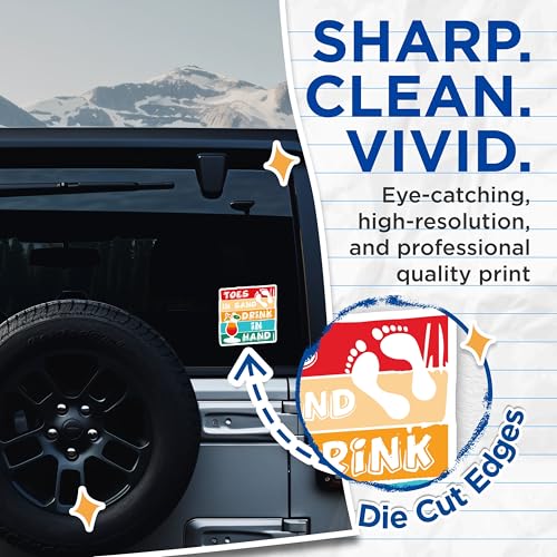 (2 Pack) Toes in Sand Stickers - Drink in Hand Stickers - Summer Vacation Stickers - Beach Vibes Stickers - 5" On Longest Side - Sticks to Smooth Flat Surfaces - Made in USA - BMCS4719
