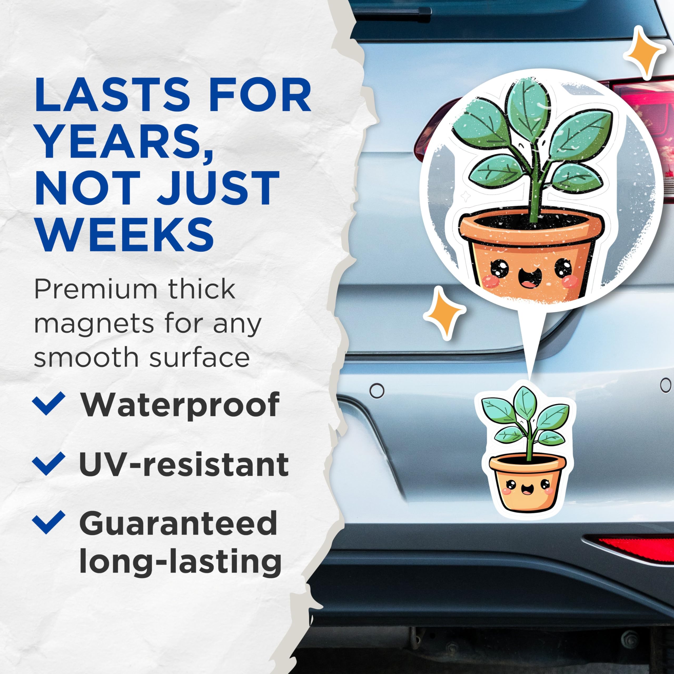 (2 Pack) Cute Plant Pot Magnets - Happy Plant Fridge - Kawaii Potted Plant Kitchen Magnets - Adorable Plant - 5" On Longest Side - for Cars, Fridges, Toolboxes - Made in USA - MAG4272