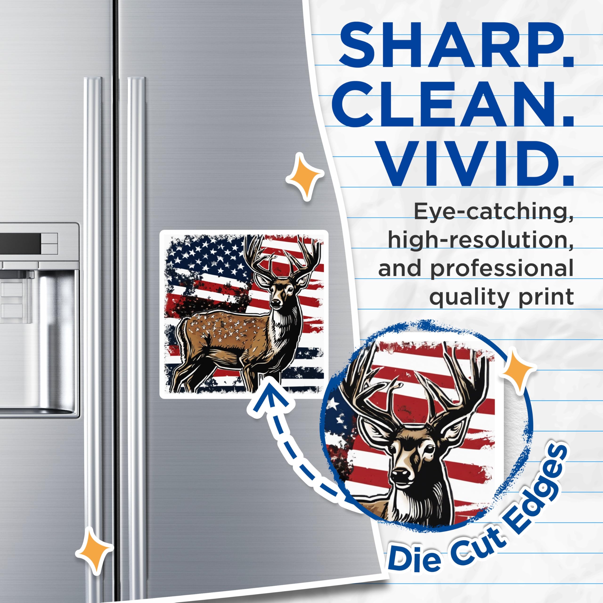 (2 Pack) Patriotic Deer Magnets - American Flag Buck Art - Hunter Wildlife Refrigerator Decor - 5 Inches On Longest Side - Thick Durable Magnet - Made in USA - MAG19952