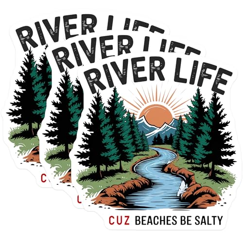 (3 Pack) River Life Decals - Cuz Beaches Be Salty - Nature Scenery Sticker - 3 Inches On Longest Side - Easy Peel & Apply - Made in USA - 3MCS7942