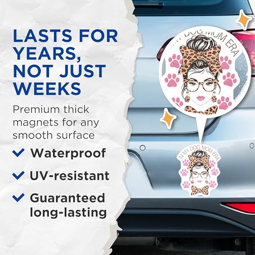 (2 Pack) in My Dog Mom Era Magnets - Leopard Print Dog Mom Magnet - Fun Pet Lover Decor - 5" On Longest Side - for Cars, Fridges, Toolboxes - Made in USA - MAG7191