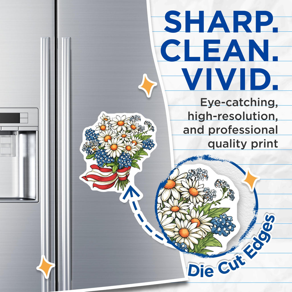 (2 Pack) Daisy Bluebonnet Magnets - Patriotic Floral Decor - Summer Kitchen Fridge - 5 Inches On Longest Side - Thick Durable Magnet - Made in USA - MAG19798