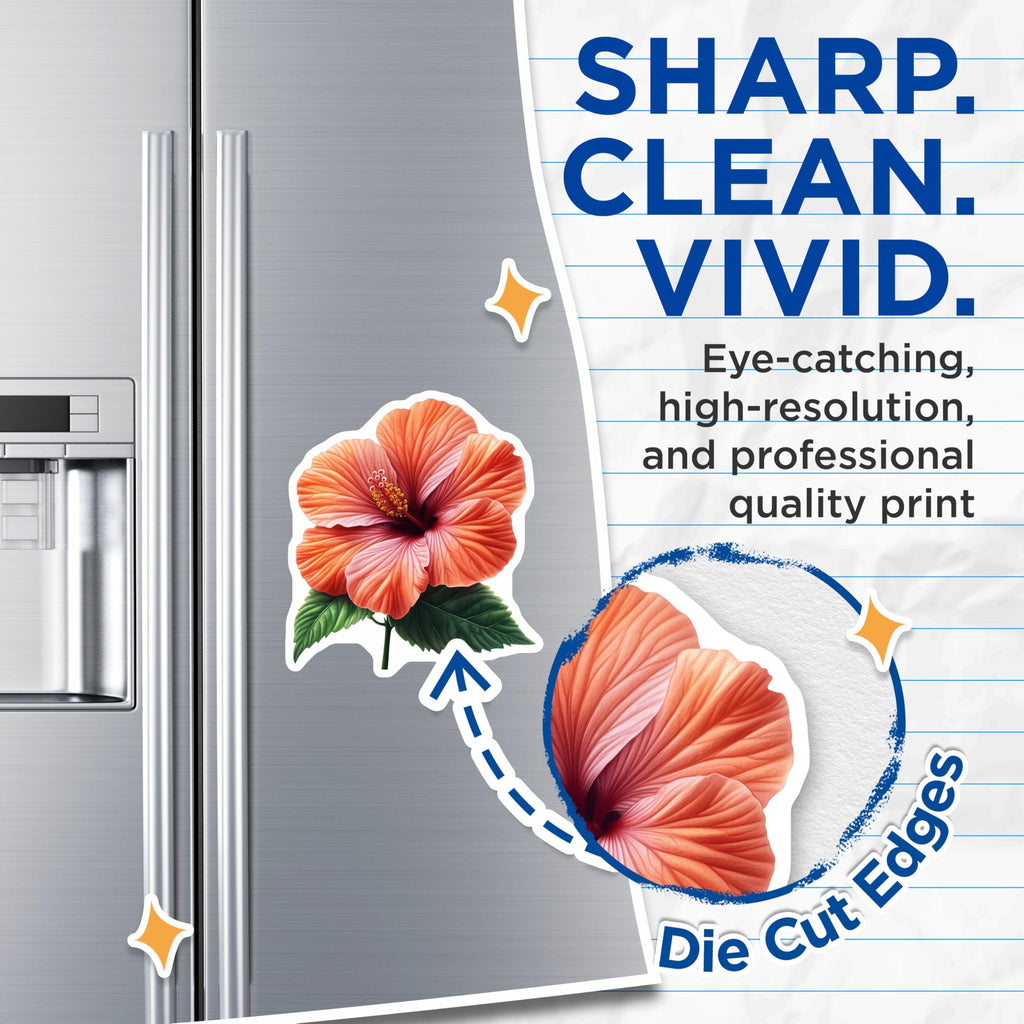 (2 Pack) Vibrant Hibiscus Flower Magnets - Tropical Floral Decor Aesthetic - Summer Kitchen Fridge Magnets - 5 Inches On Longest Side - Thick Durable Magnet - Made in USA - MAG30076