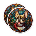 (2 Pack) French Bulldog Magnets - Stained Glass Dog Art - Christmas Holiday Pet Decor - 5 Inches On Longest Side - Thick Durable Magnet - Made in USA - MAG24606