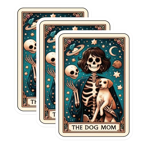 (3 Pack) Dog Mom Skeleton Decals - Cute Dog Lover - Tarot Card Decal - 3 Inches On Longest Side - Easy Peel & Apply - Made in USA - 3MCS4156