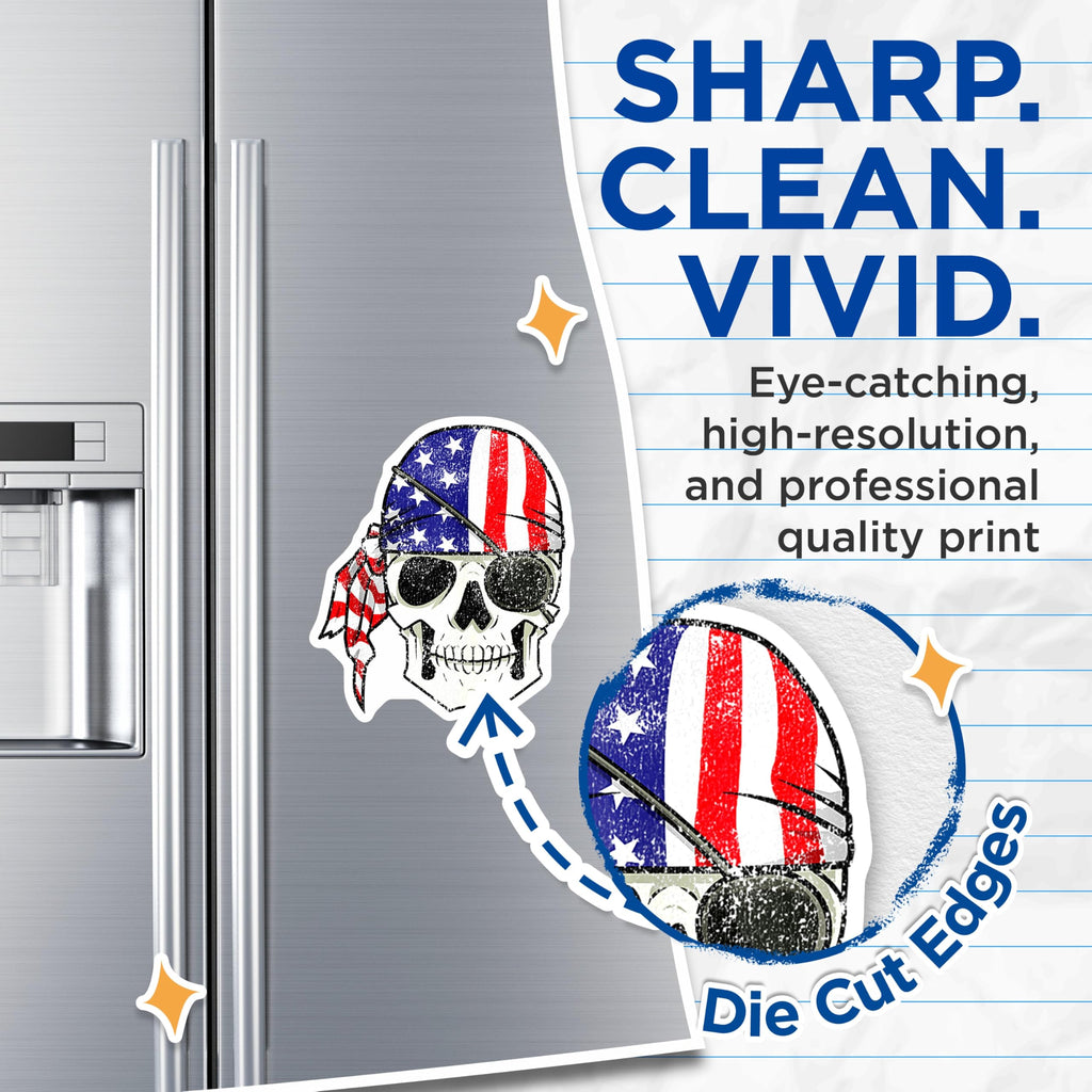 (2 Pack) Distressed American Flag Skull Magnets - Patriotic Rebel Skull Head - Veteran Biker Truck Magnets - 5 Inches On Longest Side - Thick Durable Magnet - Made in USA - MAG25296