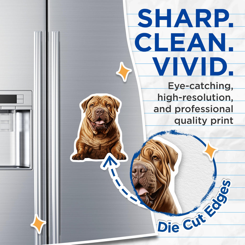 (2 Pack) Shar Pei Dog Magnets - Wrinkled Dog Breed Lover Decor - Unique Canine Art Pet Owner Accessories - 5 Inches On Longest Side - Thick Durable Magnet - Made in USA - MAG25962