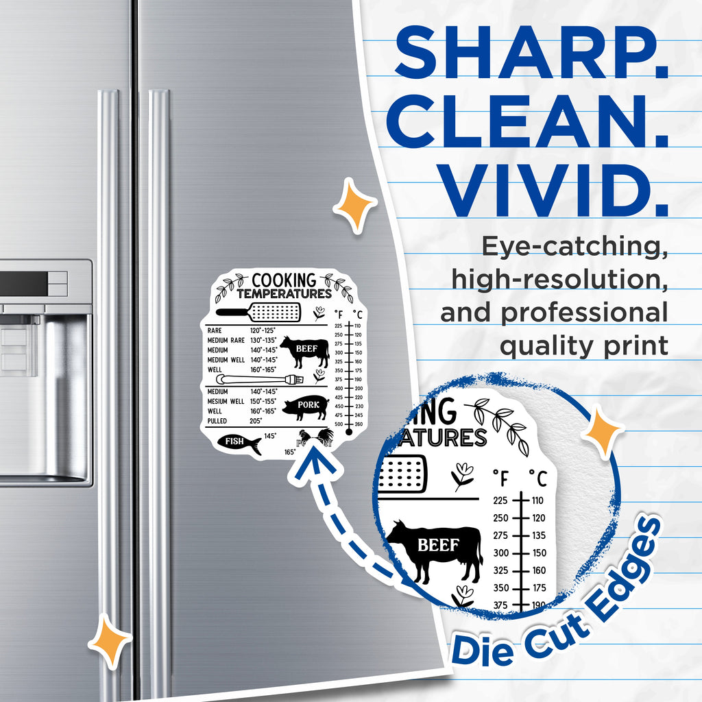 (2 Pack) Home Cooking Temperature Guide Magnets - Safe Internal Meat Doneness Chart - BBQ Grill Fridge Organizer - 5 Inches On Longest Side - Thick Durable Magnet - Made in USA - MAG37748