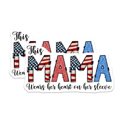 (2 Pack) This Mama Stickers - Patriotic Mama - Heart on Sleeve - 5" On Longest Side - Sticks to Smooth Flat Surfaces - Made in USA - BMCS7438