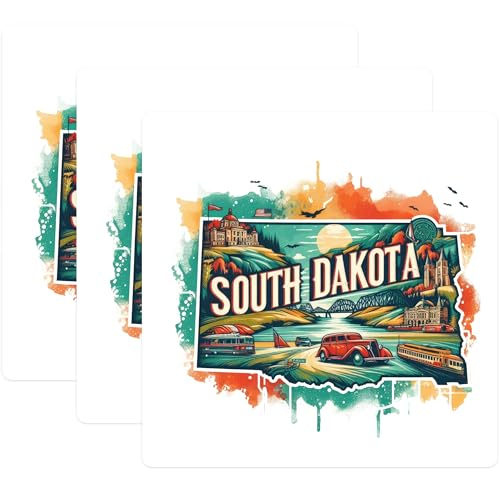 (3 Pack) South Dakota Decals - Retro State Art - Laptop Decal - 3 Inches On Longest Side - Easy Peel & Apply - Made in USA - 3MCS4086