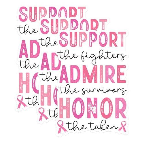 (3 Pack) Breast Cancer Awareness Decals - Support Hope Fight - Ribbon Stickers - 3 Inches On Longest Side - Easy Peel & Apply - Made in USA - 3MCS1317