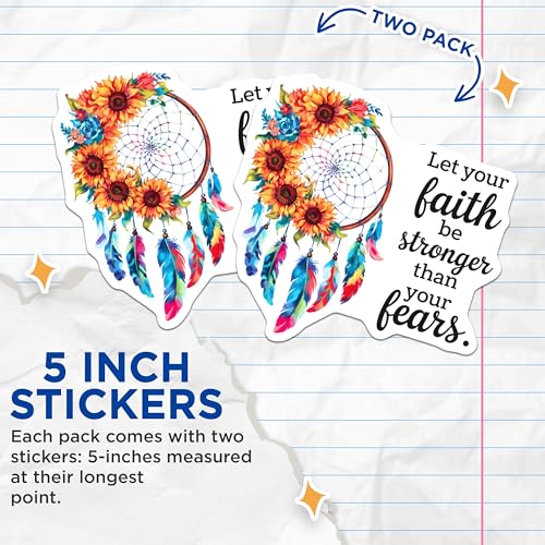 (2 Pack) Inspirational Quotes Stickers - Motivational Boho Dreamcatcher Decal - 5" On Longest Side - Sticks to Smooth Flat Surfaces - Made in USA - BMCS6504