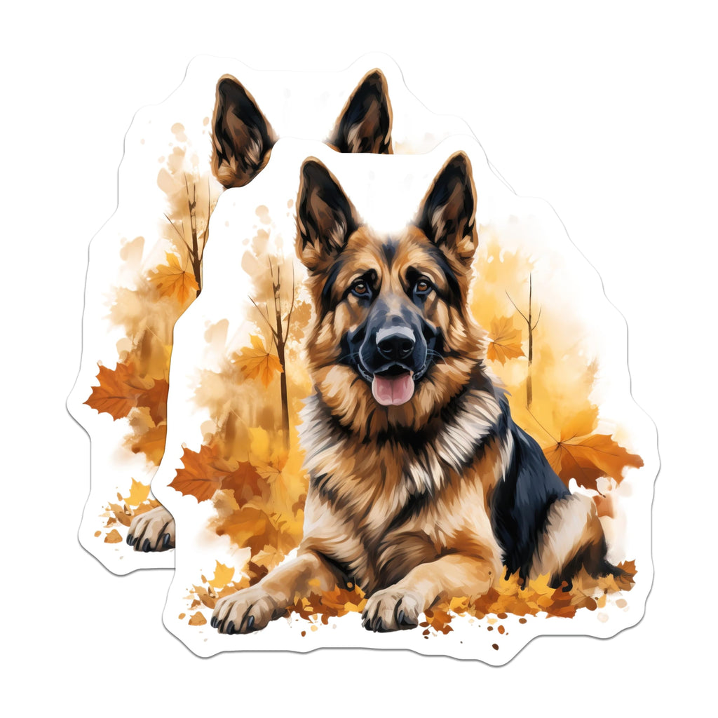 (2 Pack) German Shepherd Dog Magnets - Autumn Leaves Decor - GSD Pet Owner Art - 5 Inches On Longest Side - Thick Durable Magnet - Made in USA - MAG26457