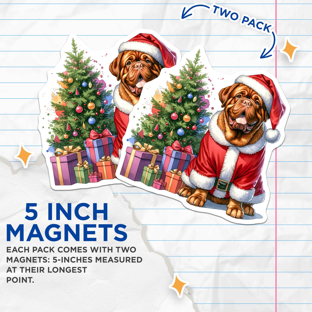 (2 Pack) Dogue de Bordeaux Christmas Magnets - Santa Dog Holiday Decor - Pet Lover Xmas Present - 5 Inches On Longest Side - Thick Durable Magnet - Made in USA - MAG26045