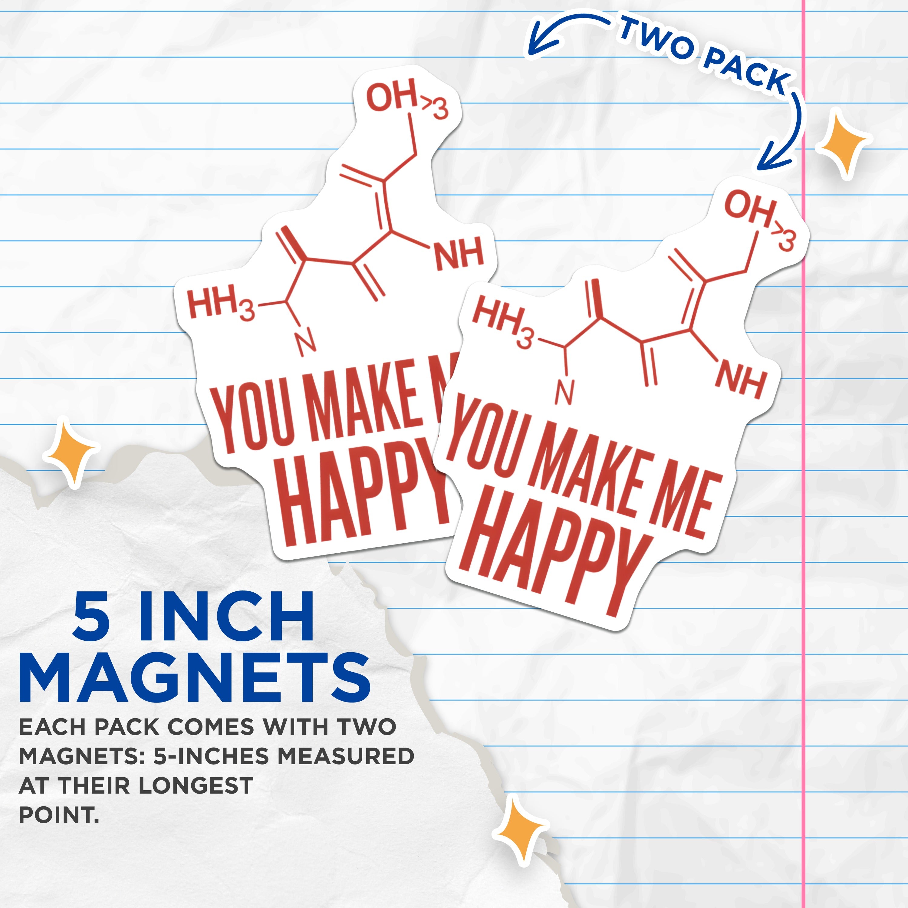 (2 Pack) Serotonin Molecule Magnets - You Make Me Happy - Funny Chemistry Science Decor - 5 Inches On Longest Side - Thick Durable Magnet - Made in USA - MAG36739