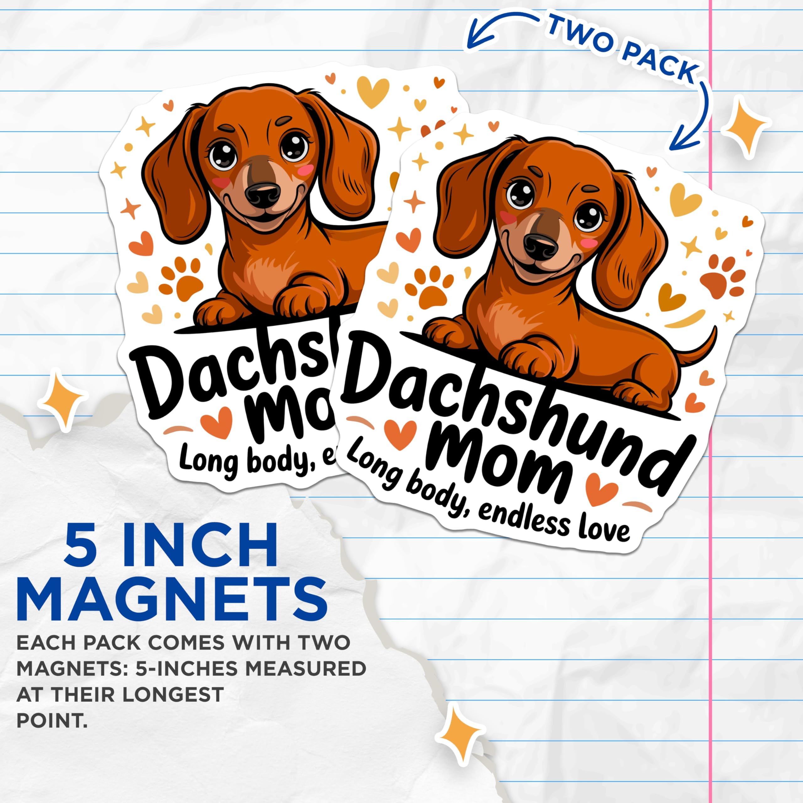 (2 Pack) Dachshund Mom Magnets - Wiener Dog Owner Decor - Pet Parent Cute Dog Design - 5 Inches On Longest Side - Thick Durable Magnet - Made in USA - MAG26933