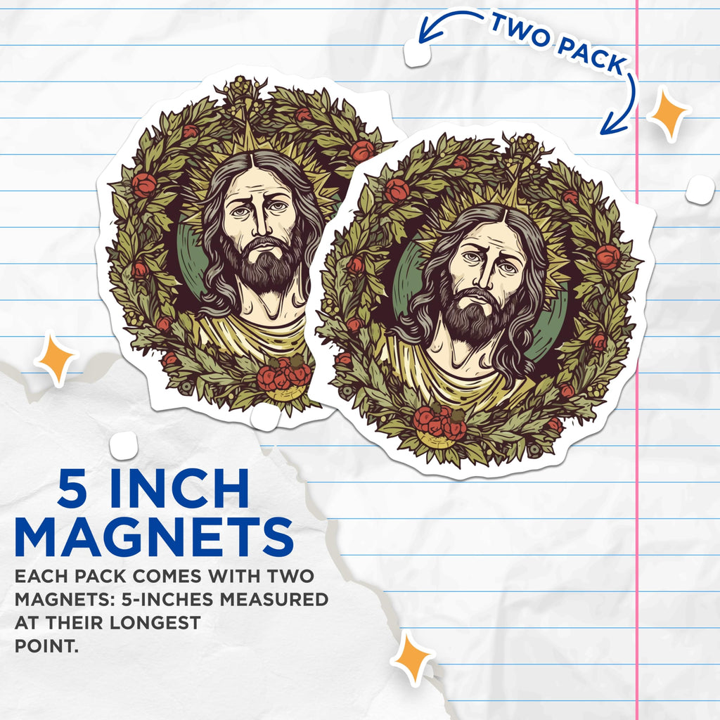 (2 Pack) Jesus Christ Magnets - Religious Christian Devotional Decor - Spiritual Faith Home Refrigerator Magnets - 5 Inches On Longest Side - Thick Durable Magnet - Made in USA - MAG30788