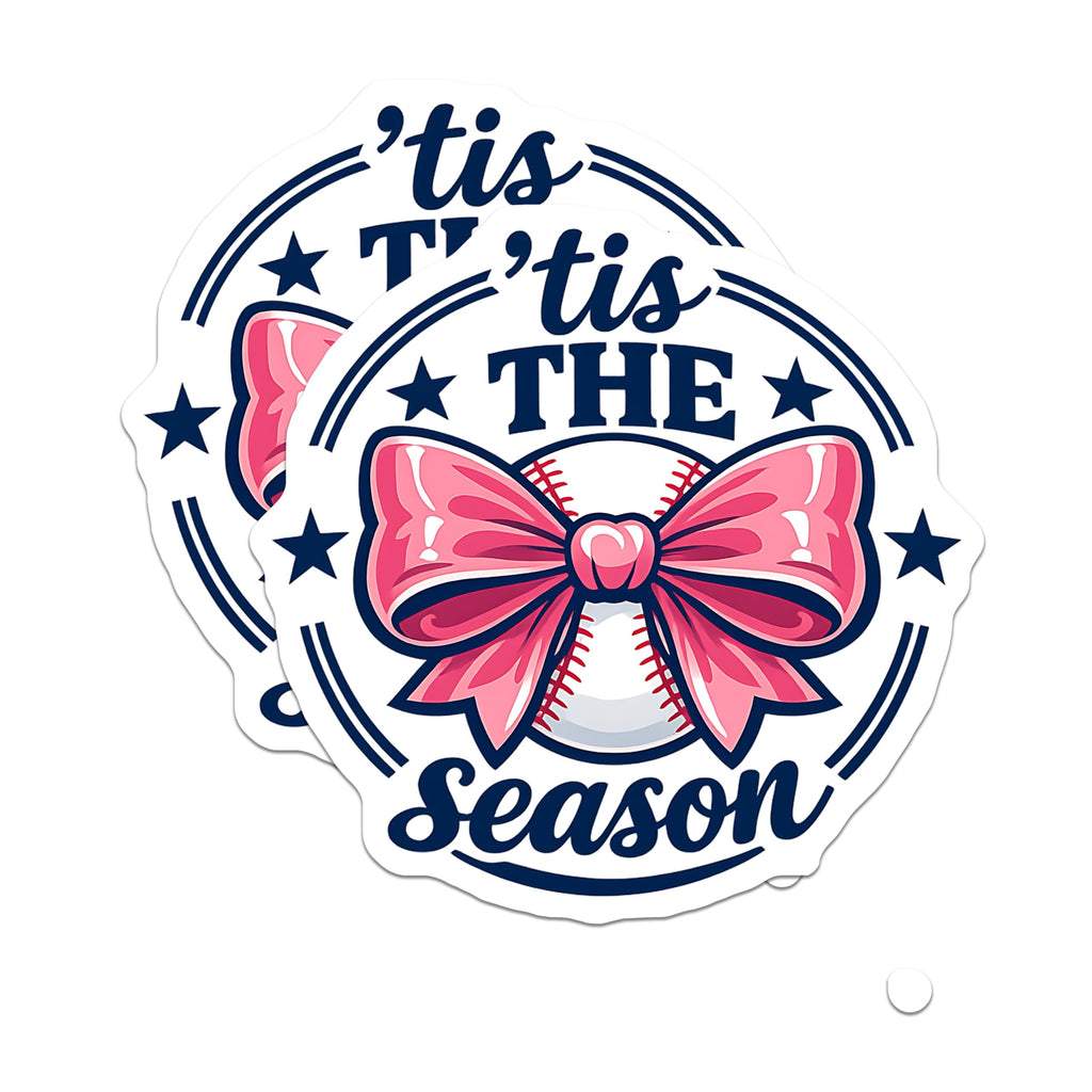 (2 Pack) Christmas Baseball Magnets - Tis The Season Sports Decor - Pink Bow Holiday Ball Magnets - 5 Inches On Longest Side - Thick Durable Magnet - Made in USA - MAG21859