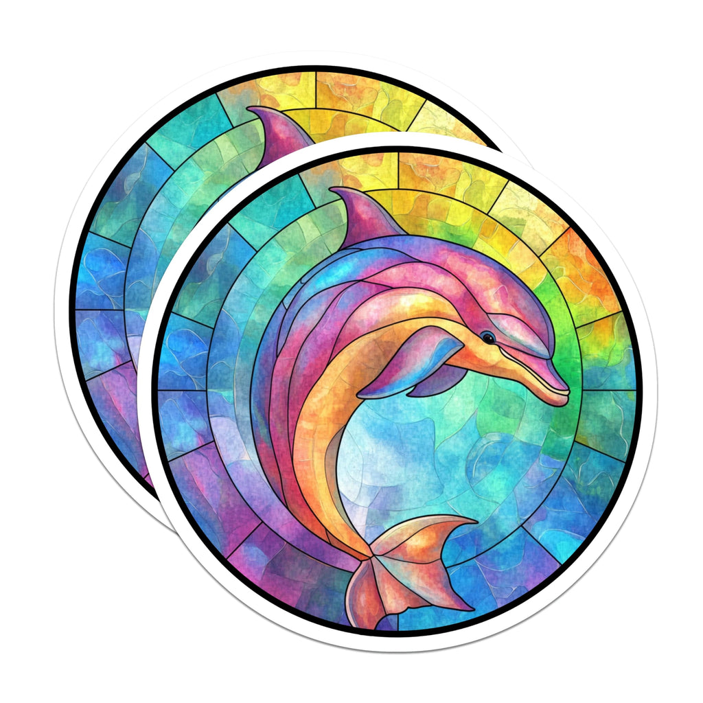 (2 Pack) Stained Glass Dolphin Magnets - Ocean Animal Art - Vibrant Marine Decor - 5 Inches On Longest Side - Thick Durable Magnet - Made in USA - MAG24420