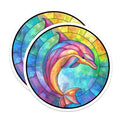 (2 Pack) Stained Glass Dolphin Magnets - Ocean Animal Art - Vibrant Marine Decor - 5 Inches On Longest Side - Thick Durable Magnet - Made in USA - MAG24420