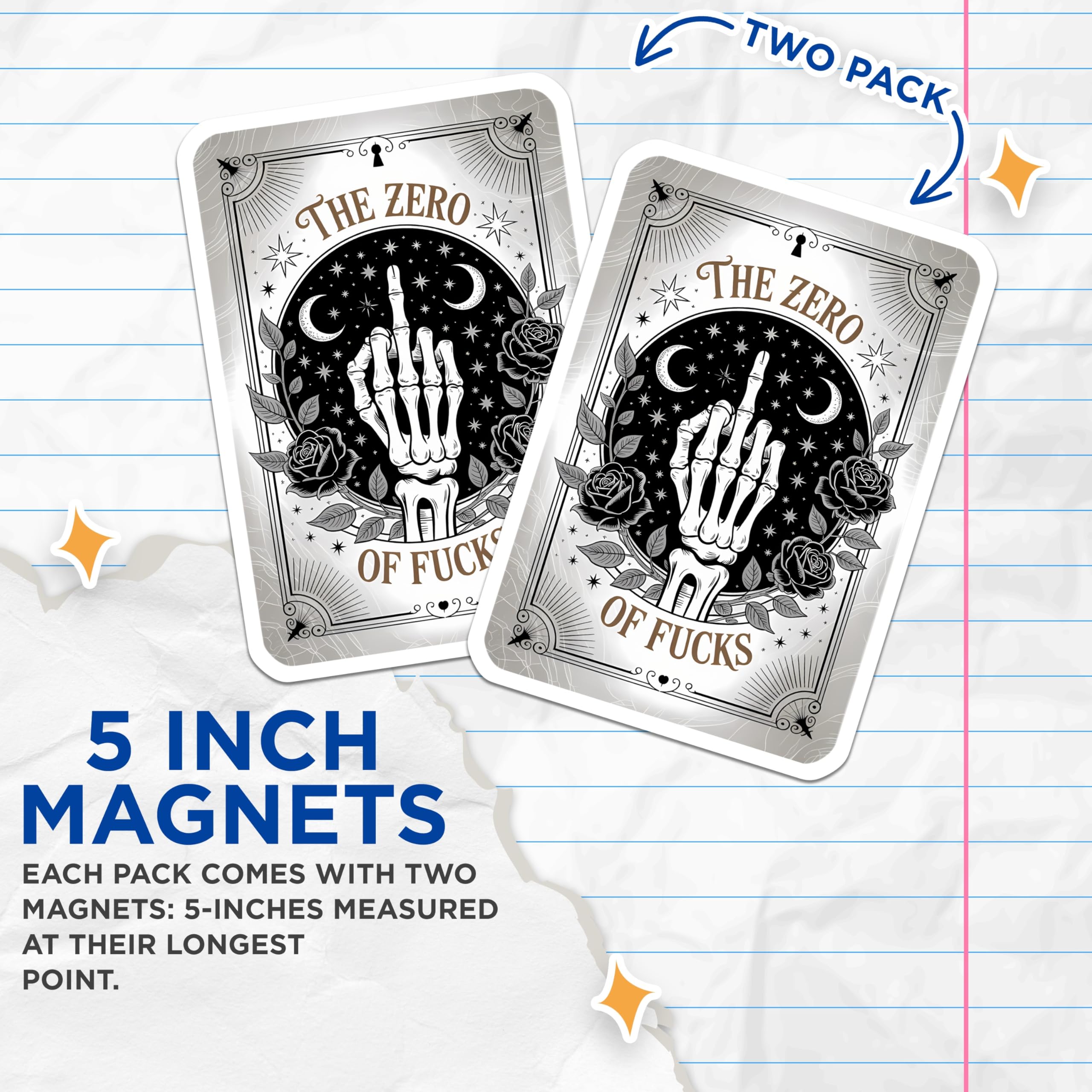 (2 Pack) Zero of Fucks Magnets - Skeleton Hand - Middle Finger Roses Decor - 5" On Longest Side - Premium Magnet - for Cars, Refrigerators, Toolboxes, Lockers - Made in USA - MAG14443