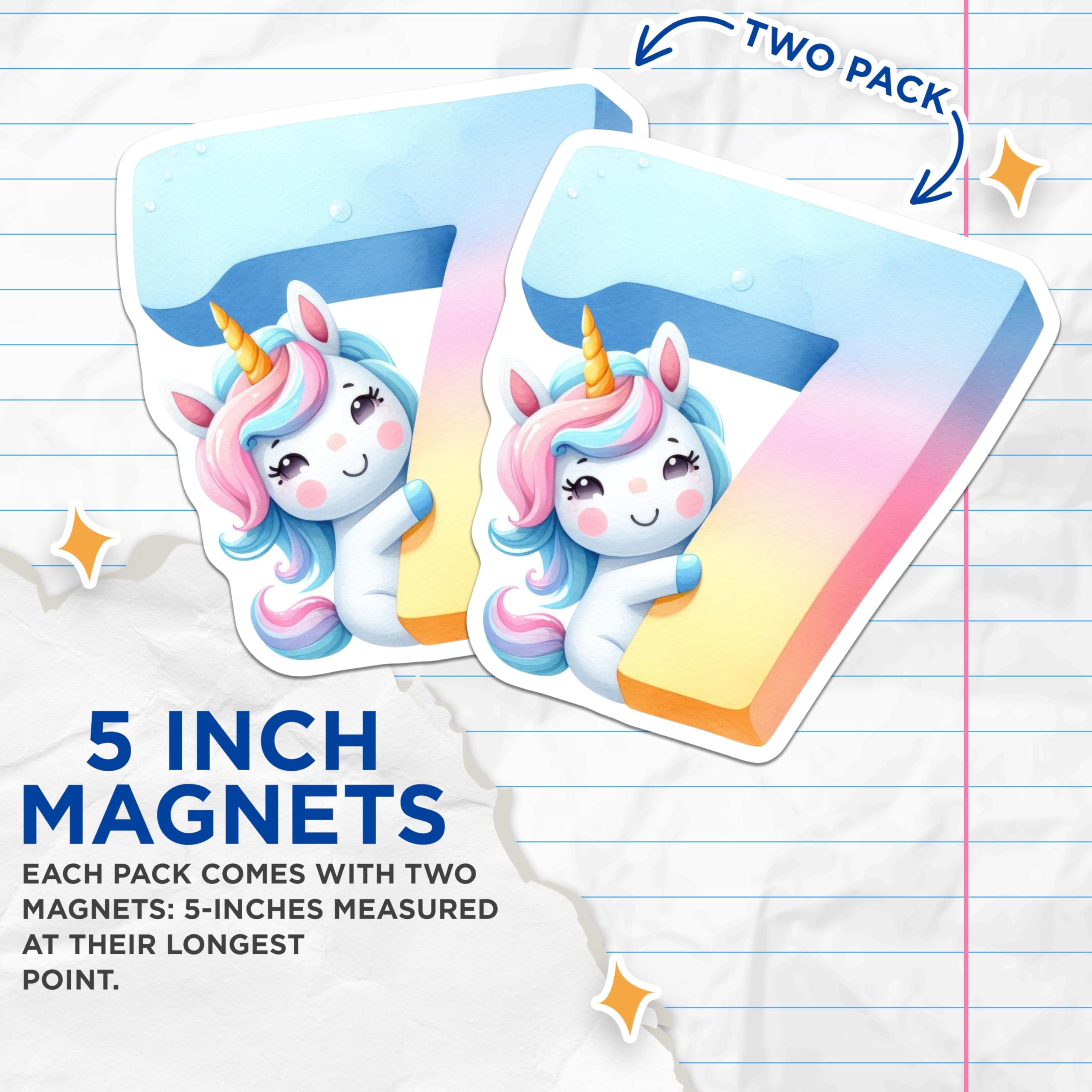 (2 Pack) Number 7 Unicorn Magnets - Cute Number Seven - Fridge Decor - 5" On Longest Side - Premium Magnet - for Cars, Refrigerators, Toolboxes, Lockers - Made in USA - MAG14223