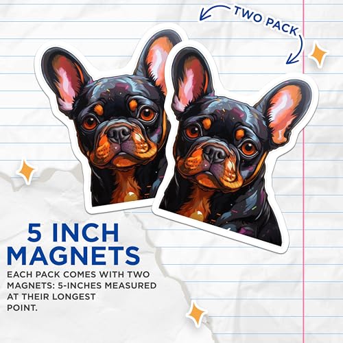 (2 Pack) French Bulldog Magnets - Dog Lover - Cute Puppy Magnets - Fridge Magnets - Animal Magnets for Office - 5" On Longest Side - for Cars, Fridges, Toolboxes - Made in USA - MAG3934
