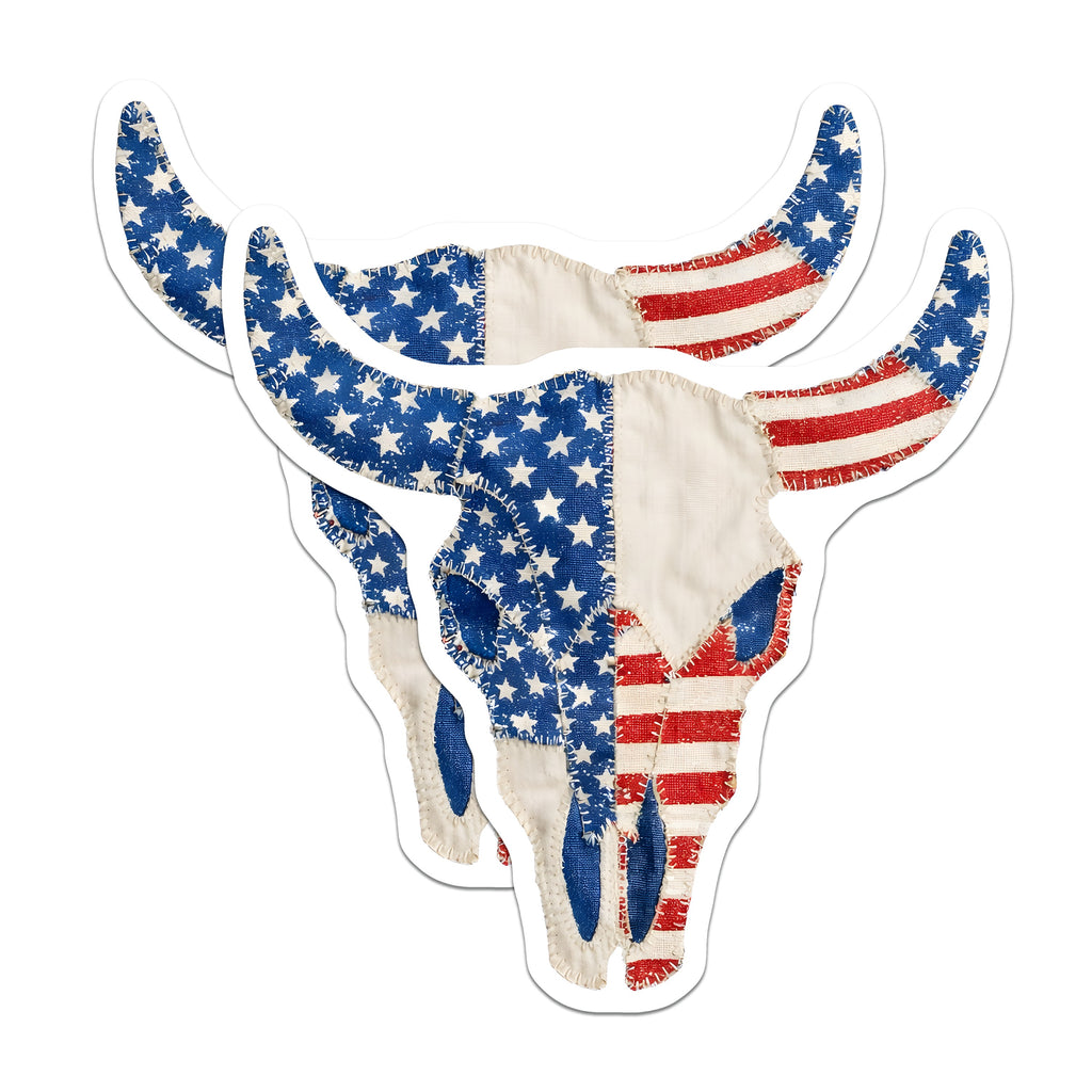 (2 Pack) American Flag Bull Skull Magnets - Patriotic Western Decor - Rustic Americana Art - 5 Inches On Longest Side - Thick Durable Magnet - Made in USA - MAG37307
