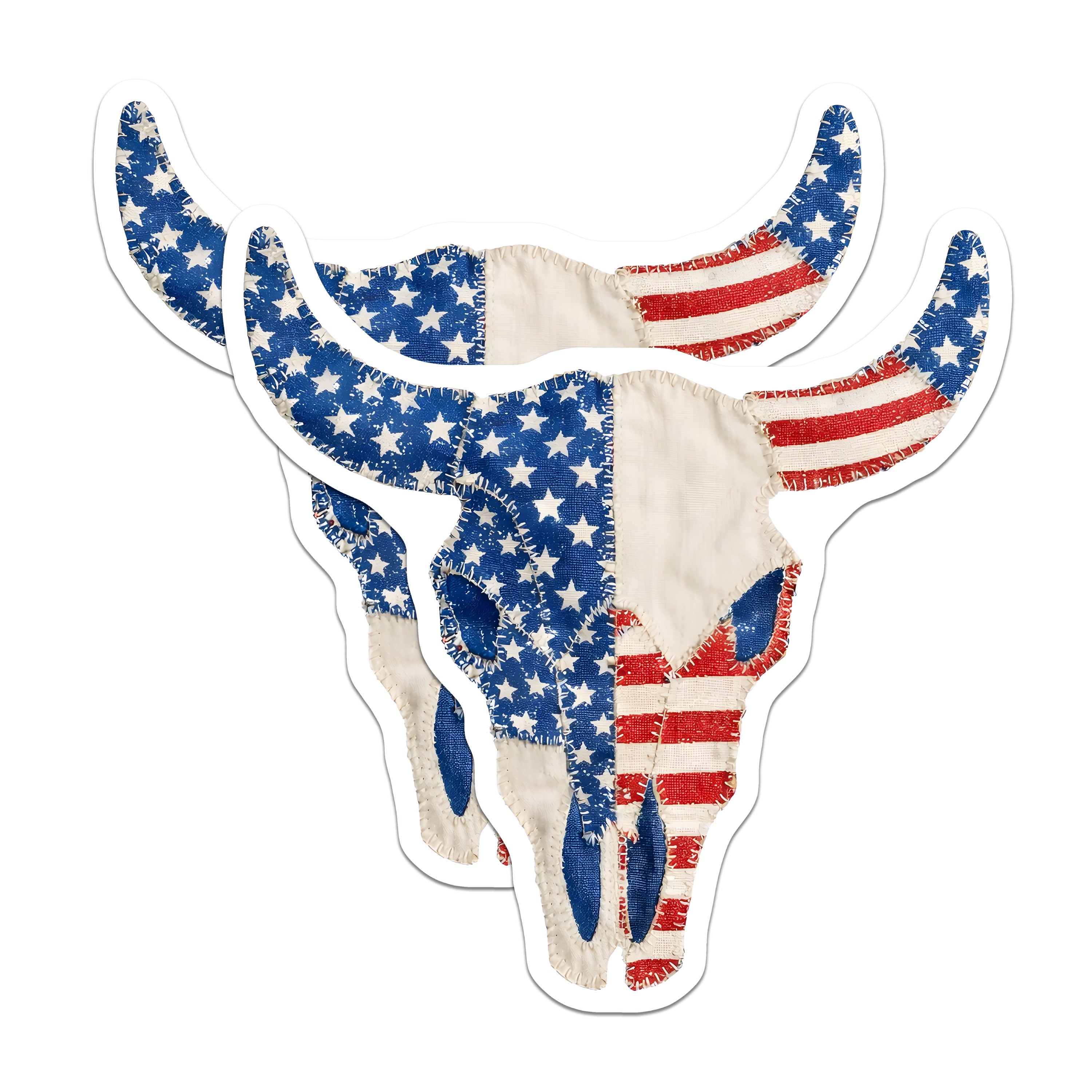 (2 Pack) American Flag Bull Skull Magnets - Patriotic Western Decor - Rustic Americana Art - 5 Inches On Longest Side - Thick Durable Magnet - Made in USA - MAG37307