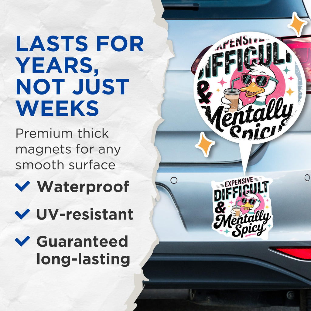 (2 Pack) Difficult Duck Magnets - Mentally Spicy - Expensive Duck with Sunglasses Magnets - 5" On Longest Side - Premium Magnet - for Cars, Refrigerators, Toolboxes, Lockers - Made in USA - MAG17078