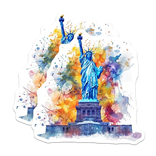 (2 Pack) Statue of Liberty Stickers - Vibrant New York Landmark - Colorful Watercolor Art Stickers - 5" On Longest Side - Sticks to Smooth Flat Surfaces - Made in USA - BMCS5196